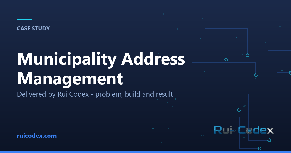 CASE STUDY: Municipality Address Management — Delivered by Rui Codex - problem, build and result