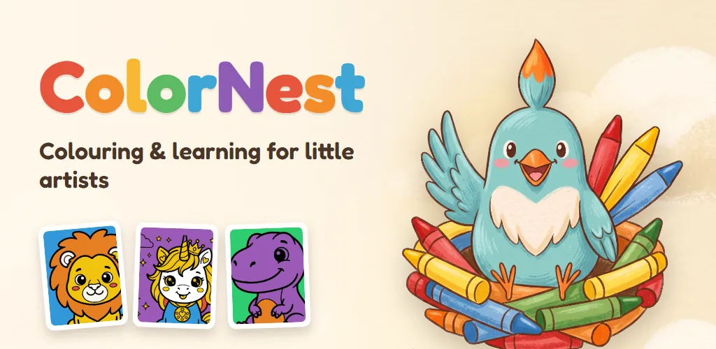 ColorNest — A coloring book, tracing workbook and sticker album for children aged 2 to 8