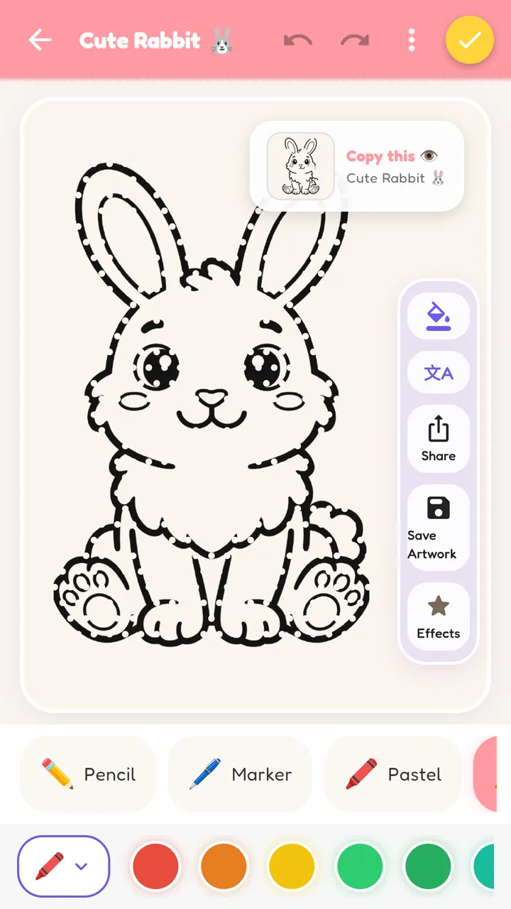 A Trace & Color page showing a rabbit drawn with dotted outlines to follow with a finger
