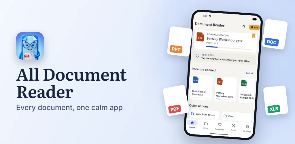 All Document Reader — PDF, Word, Excel, PowerPoint and text files in one calm, offline reader