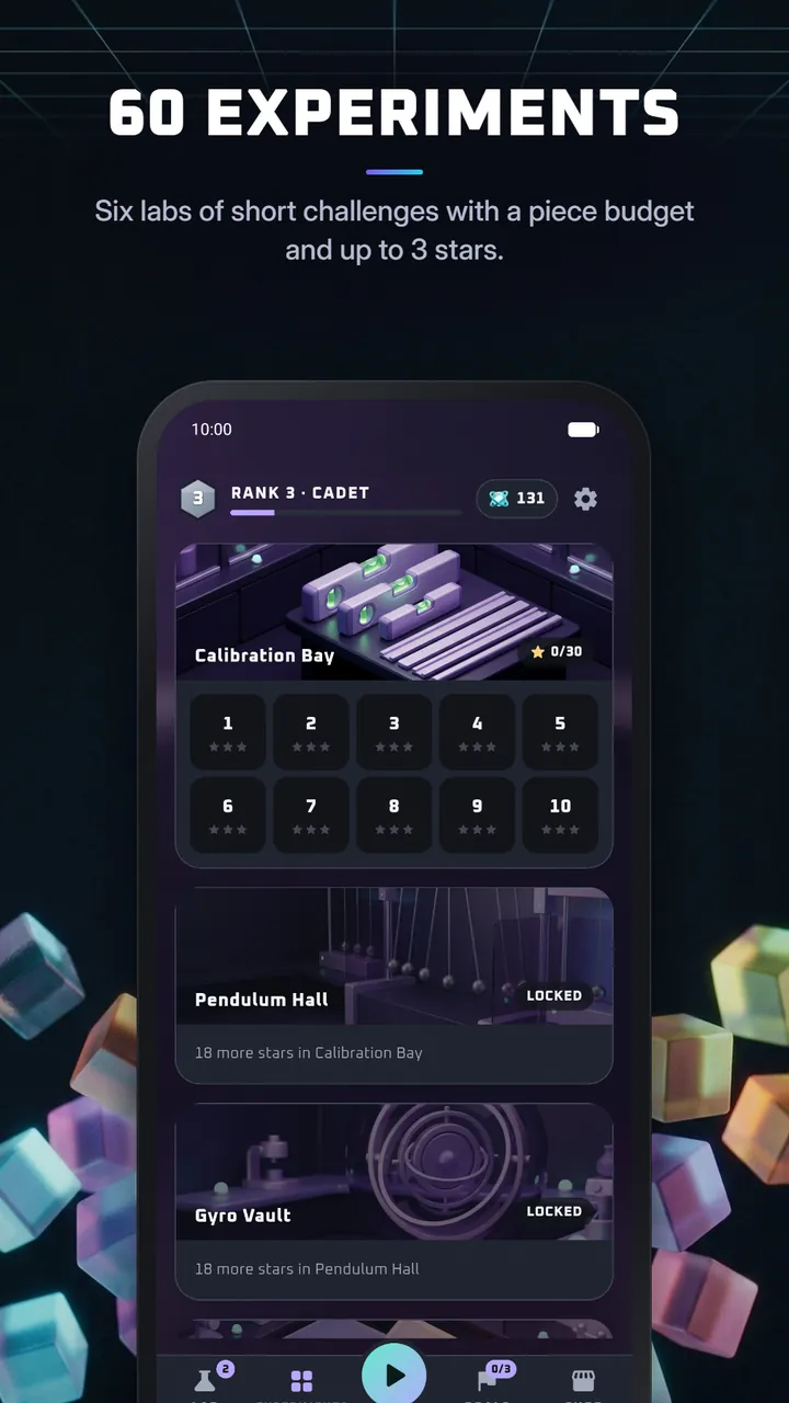 Levelraster des Tilt Lab für Calibration Bay, mit gesperrten Pendulum Hall und Gyro Vault