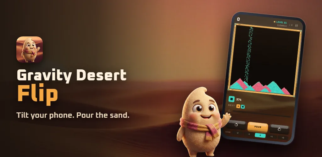 Gravity Desert Flip — A falling-sand puzzle where you tilt your phone and the whole desert pours the other way