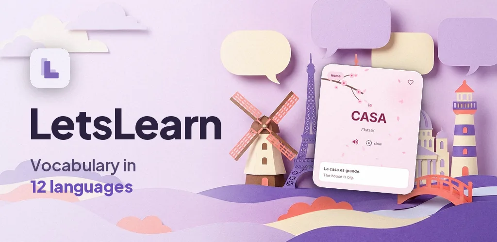 LetsLearn — Learn 3,000 words in 12 languages with flashcards and word games