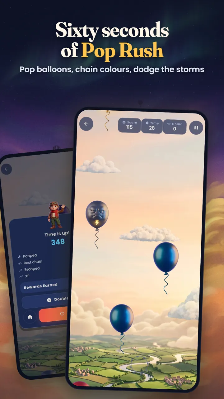 Pop Rush mode with balloons and a storm cloud to avoid