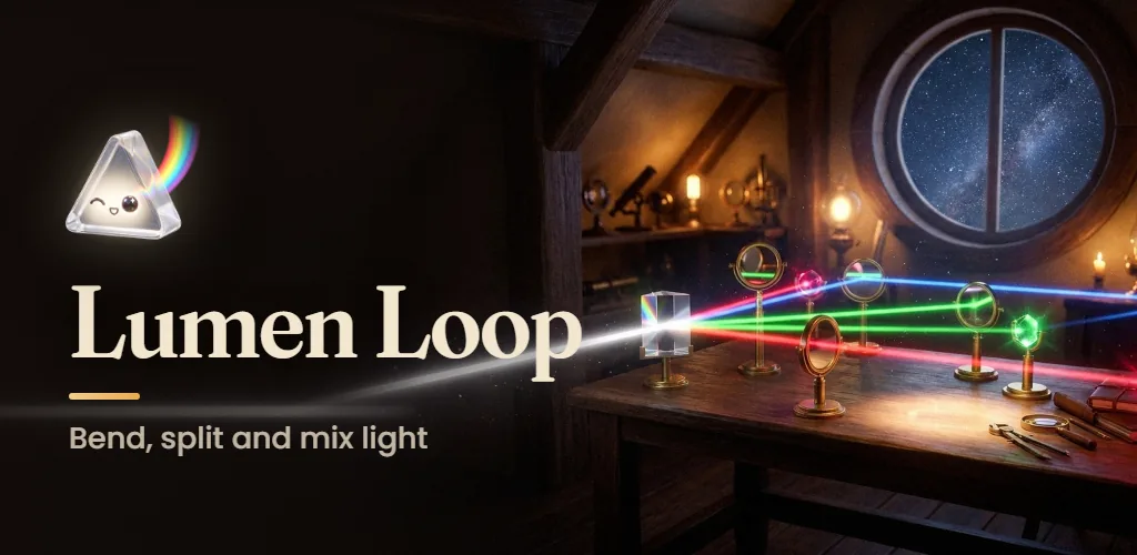Lumen Loop — Lenken Sie Lichtstrahlen durch Spiegel, Prismen und Portale