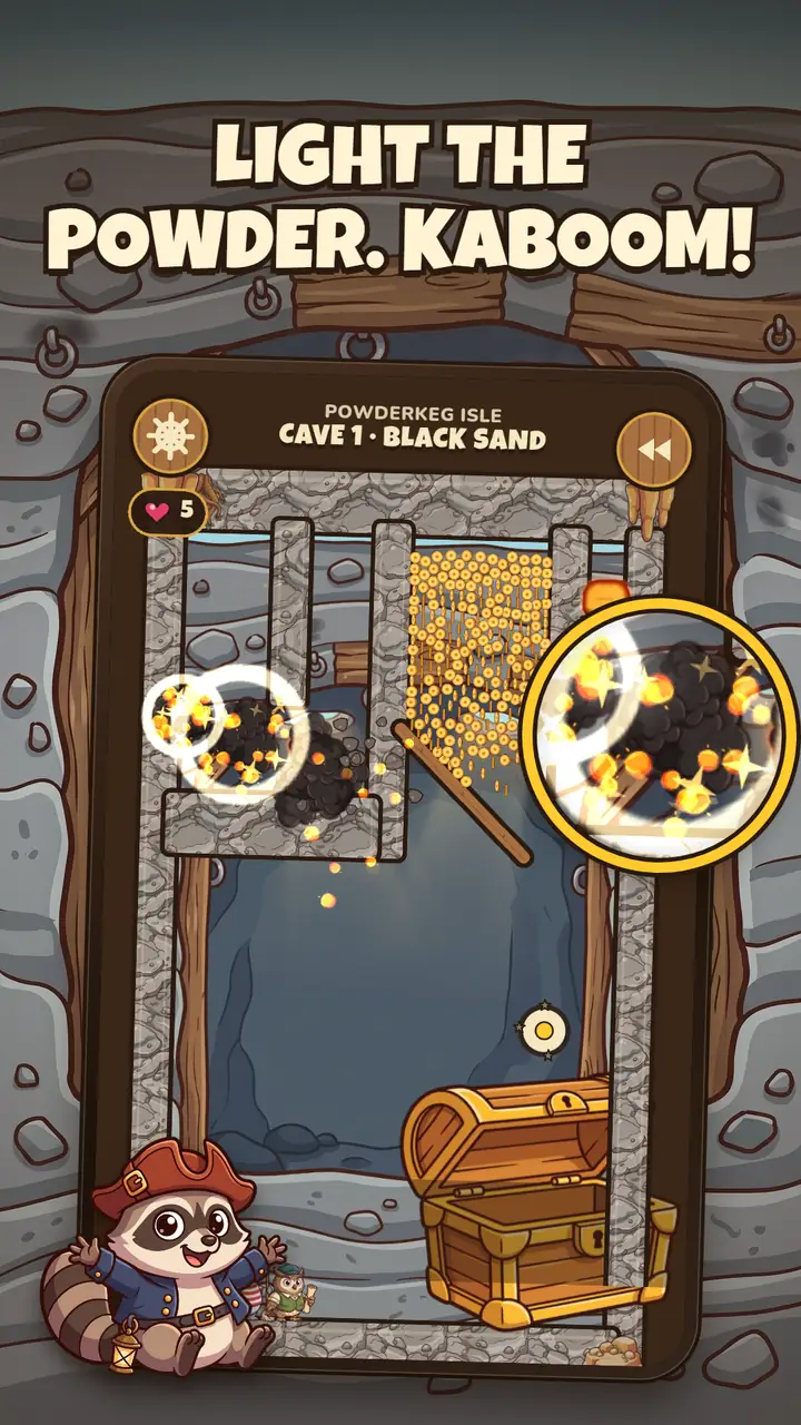 A powder explosion clearing the way for gold in Powderkeg Isle