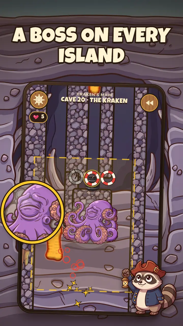 Boss cave with the Kraken blocking the path to the chest