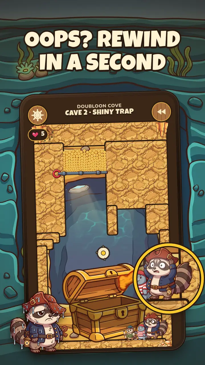 A failed attempt about to be rewound, with the captain's tail caught by lava