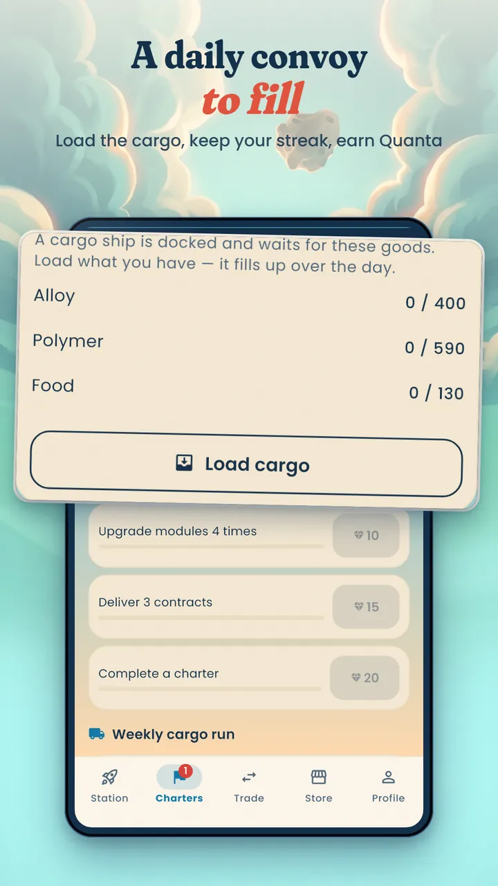 Daily convoy asking for alloy, polymer and food cargo, above weekly cargo run tasks