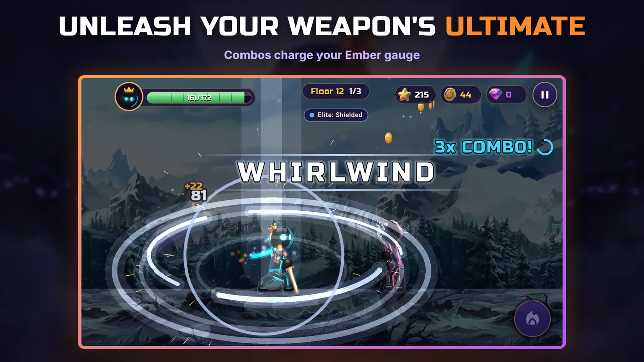 The Whirlwind ultimate sweeping glowing rings around the hero during a 3x combo
