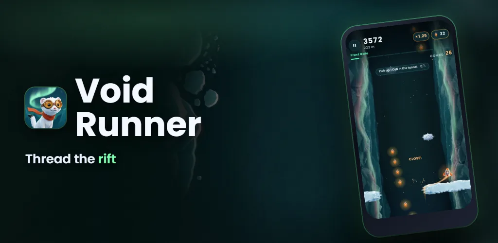 Void Runner — Fly a small ship through an ice rift under the northern lights, lap after lap